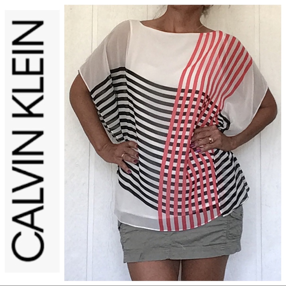 CALVIN KLEIN STRIPED DOLMAN  SLEEVE TOP MED…